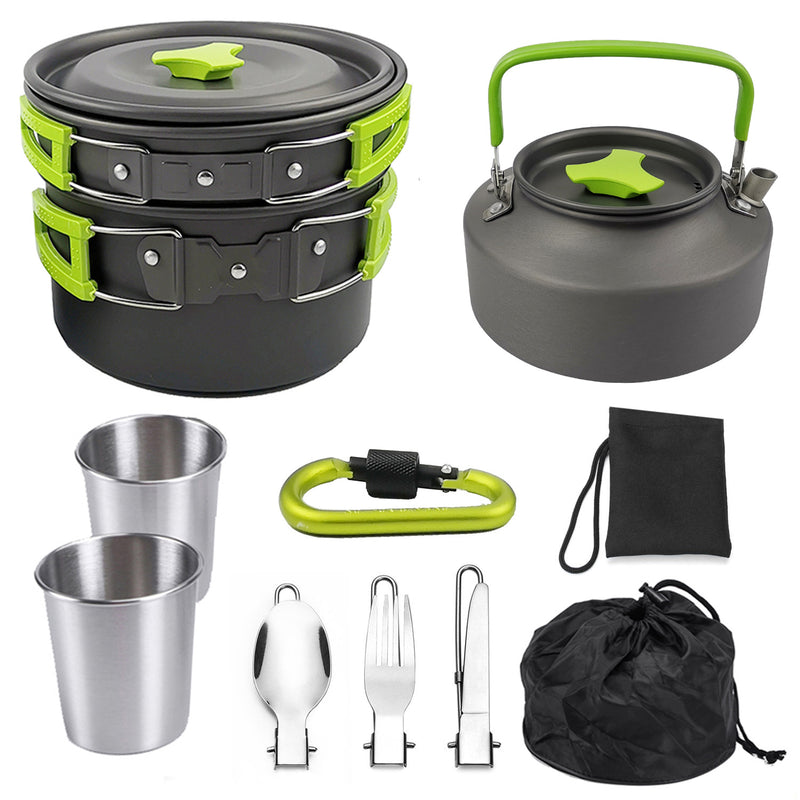 Portable Aluminium Camping Cookware Set with 1.1L Teapot