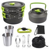 Portable Aluminium Camping Cookware Set with 1.1L Teapot