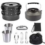 Portable Aluminium Camping Cookware Set with 1.1L Teapot
