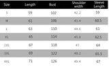 Size Chart:  Thermal Winter Jacket