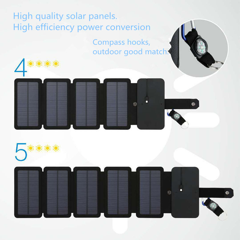 Folding Solar Panel Charger, 5V 2.1A USB Output