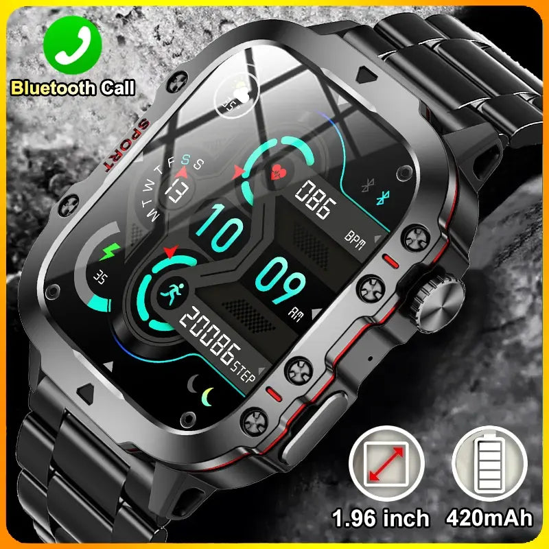 2024 New Rugged Military Fitness Smart Watch Men For Android 3ATM Waterproof Sport AI Voice Calling Outdoor