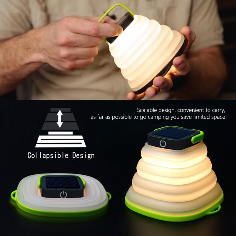 Collapsible Solar Camping Lantern, IP68 Waterproof USB Rechargeable