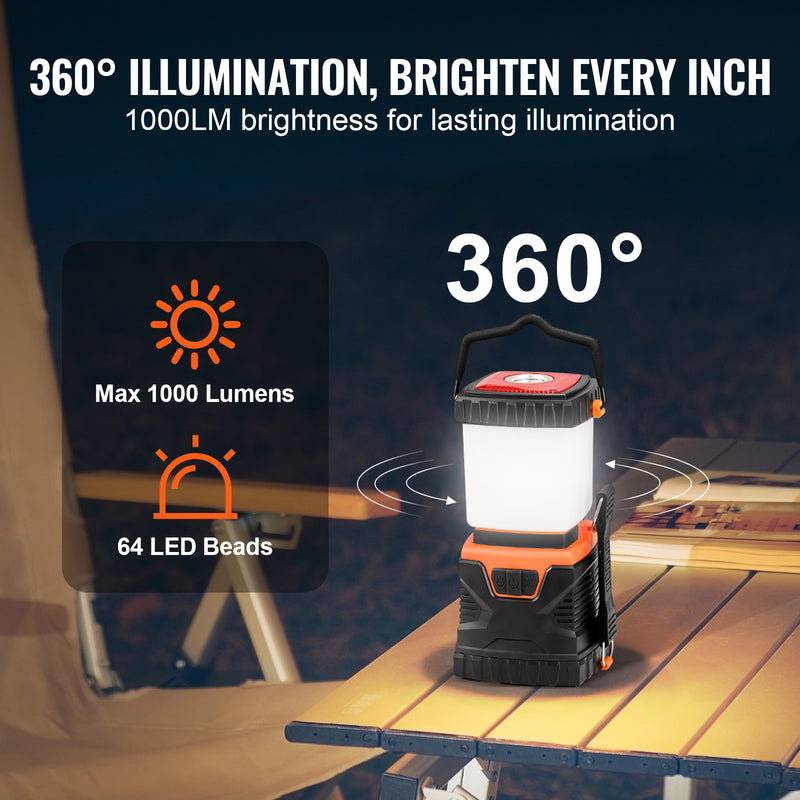 VEVOR LED Camping Lantern – 3 Light Modes, SOS & Stepless Dimming