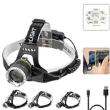Rechargeable Long-Range LED Head Torch, 20 W, 200–500 m Beam