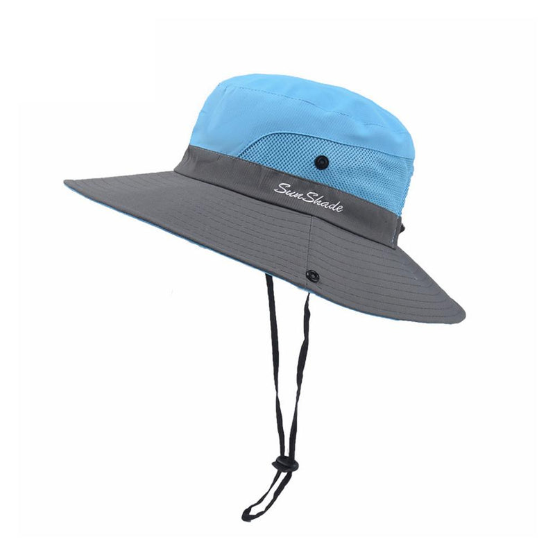 Women's Wide-Brim UV Sun Hat with Ponytail Hole